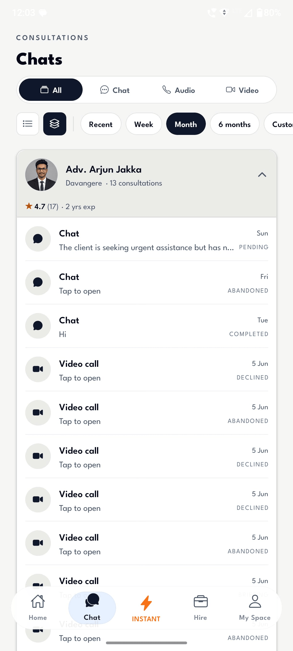 LAWZO app — Consultations screen